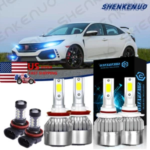 Ice Blue 8000k LED Kit Headlight+Fog Light Bulbs Combo For Honda Civic 2016-2019 - Picture 1 of 11