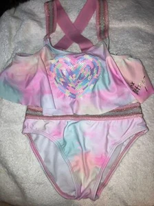 Betsey Johnson Girl's Bikini Swimsuit 2 Piece Sequined Heart 7/8 - Picture 1 of 6
