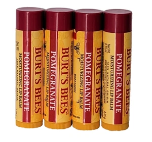 4 Burt's Bees Burts POMEGRANATE Chap Lip Balm Moisturizing 0.15 oz Stick Tubes - Picture 1 of 3