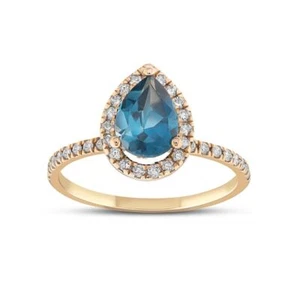 1.67 Ct London Blue Topaz & Natural Diamonds Cluster Ring 14K Solid Gold - Picture 1 of 4