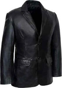Genuine Leather Lambskin Formal Soft Men's Blazer Black Two-Button Handmade Wear - Picture 1 of 6