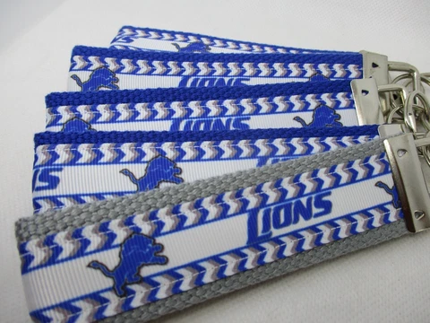 Detroit Lions Football Ribbon on Strong Webbing Key Fob Keychain Wristlet (NFL) Cover