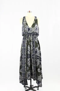 Maxi Vestido PINKO Pañuelo Pañuelo Pañuelo Crepé Seda Estampado Bandana Verde Marino, Talla 8 - Imagen 1 de 14