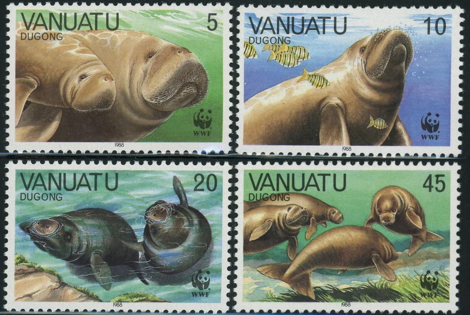 Estampillas postales de Vanuatu #470-473 WWF World Wildlife Fund Dugongo de actualidad 1988 MLH Foto 1 de 1