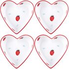  4 PCS Strawberry Heart Bowl Condiment Containers Snack Ceramics