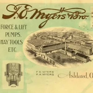 Vintage 1914 Ashland, OH carta intestata FE Myers Bros. forza e sollevamento pompe strumenti fieno - Foto 1 di 3