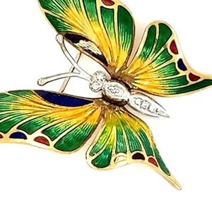 18k gold butterfly brooch pin With Diamonds And Enamel - Picture 1 of 8