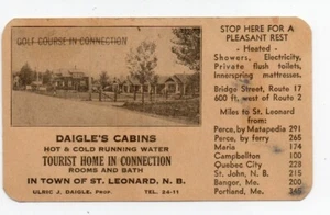 Tarjeta publicitaria vintage para Daigle's Cabins St Leonard New Brunswick Canadá - Imagen 1 de 1