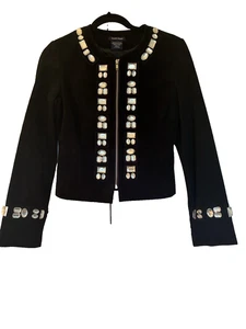 Boston Proper Vintage Black Studded Suede Jacket 2 - Picture 1 of 8