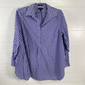Lands' End Hemd Damen 18W blau weiß Gingham bügelfrei Supima Button Down Bluse - Bild 1 von 12