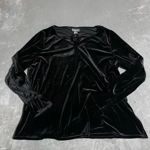 Vintage Notations Top Womens 1X Black Velvet Long Sleeve Vamp Whimsigoth Boho - Picture 1 of 6