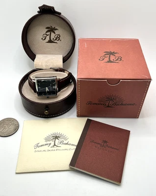 TOMMY BAHAMA Sterling Silver TB1001 WR Leather Band Watch Mens NEW BATT w/ Box - Image 1 of 4