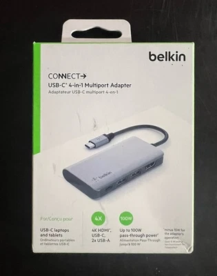 Belkin CONNECT USB-C 4-in-1 Multiport Adapter - Gray (AVC006BTSGY) New - Image 1 of 4