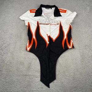 Harley Davidson Crop Top Womens Small Flame Button Short Sleeve Tie Biker - Foto 1 di 14