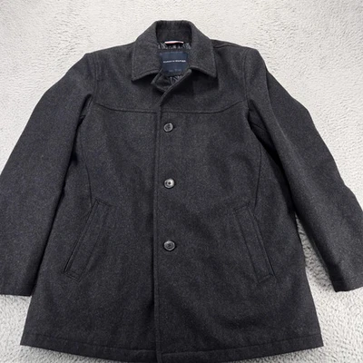 Tommy Hilfiger Jacket Mens Large Gray Wool Blend Car Coat Overcoat Button Front - Image 1 of 4