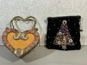 2 Mary Frances Beaded Designer Handbags Heart Shape/Christmas Tree Needs Repairs - Picture 1 of 24