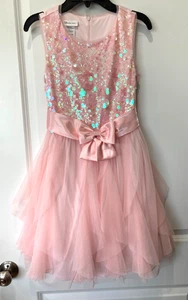 NWT Bonnie Jean Girls Size  12 14 Blush Sequins Bow Special Occasion Dress - Picture 1 of 5