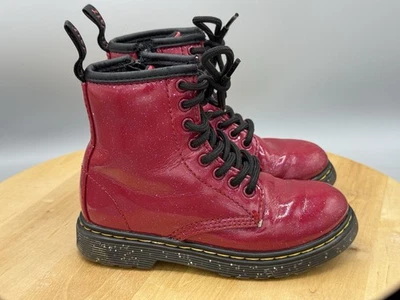 Botas Doc Dr Marten Rojo Cereza Brillo 11 Niñas Pequeñas Cremallera Foto 1 de 4