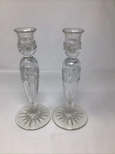 Vintage Paar Thomas Webb & Sons Kerzenständer aus geschliffenem Glas - Bild 1 von 4