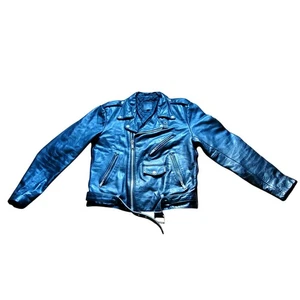 Giacca in vera pelle vintage da motociclista in pelle nera taglia 50 motociclista moto - Foto 1 di 8