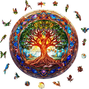 Wooden Puzzles for Adults - Stained Glass Tree of Life Wooden Puzzles - Unique S - Picture 1 of 12