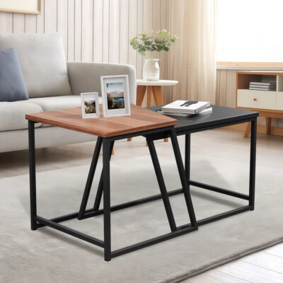 2er Beistelltisch Couchtisch Sofatisch Wohnzimmer Kaffeetisch mit Metallrahmen - Bild 1 von 4