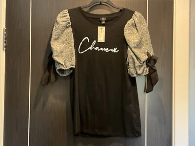 River Island Black & Silver  Boucle Puff Sleeve T-shirt, New with Tags, RRP £28 - Image 1 of 4