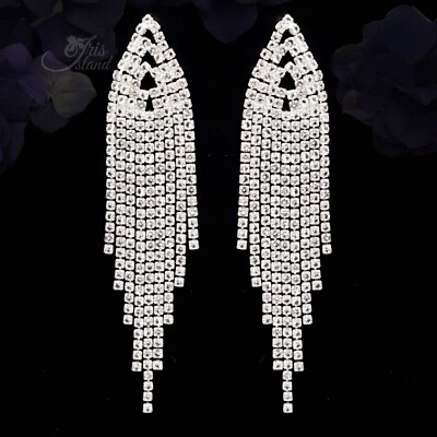 Brinco pendurado feminino zircônia cúbica franja de borla prata casamento formatura joias 10 - Imagem 1 de 4