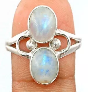 Natural Rainbow Moonstone 925 Solid Sterling Silver Ring Jewelry Sz 7.5 @B16-8 - Picture 1 of 2
