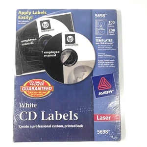 Etichetta laser CD/DVD Avery White 5698 100 etichette disco 200 etichette colonna vertebrale nuova con scatola - Foto 1 di 3