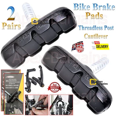 2 Pairs Bike Bicycle Brake Pads Rim Blocks Shoes Cycle V Cantilever Threadless - Image 1 of 4