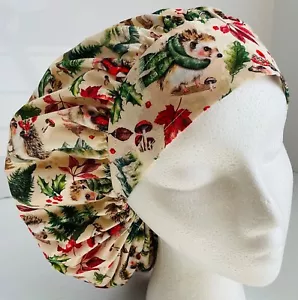 Christmas Hedgehog Scrub Cap Large Bouffant Medical Surgery Hat - Picture 1 of 4