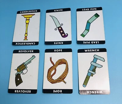 Vtg Clue Board Game (6) Weapon Cards ONLY REPLACEMENT PARTS / PIECES 1960's - Image 1 of 4