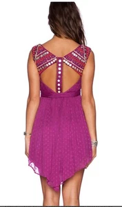 Free People NWT Jeweled Chevron Beaded Mini Dress 8 Fuchsia $350 - Picture 1 of 5
