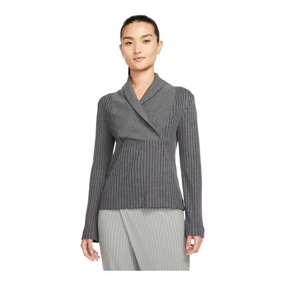 Nike Yoga Sweater Top Women's Size M Gray Luxe Ribbed Cover-Up Activewear - Image 1 of 4