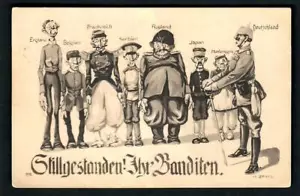 #790q Militär Banditen, 8 Länder Karikaturen signiert H. Zahl Nr. 9 - Bild 1 von 2