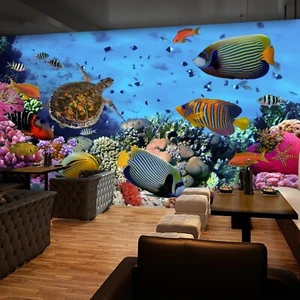 3D Sea Turtle S566 Wallpaper Mural Self-adhesive Removable Sticker Kids Pa - Picture 1 of 11