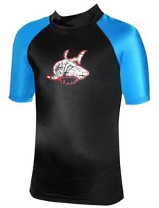 Children's Rash Vest TWF Blue Boys Short Sleeve UV Rashguard Swimming Guard Top - Picture 1 of 1