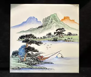 Chinese Porcelain Hand Painted Landscape Tile 6x6 - Picture 1 of 4