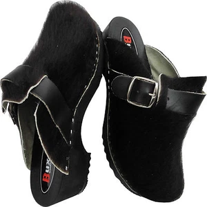 Schweden HOLZ CLOGS - Pantolette Gr.35 SCHWARZ, Echt Leder- Kuhfell (4.9.14.24) - Bild 1 von 12