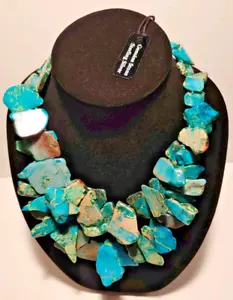 Collana Lucoral Chunky Turchese Diaspro Argento Sterling 925 Nuova con etichette Splendida - Foto 1 di 7