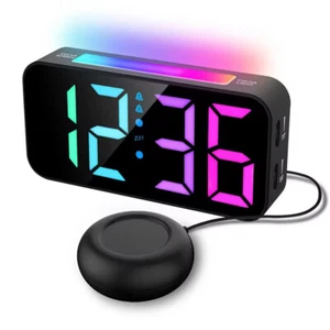 Digital Alarm Clock with Shaker RGB Night Lights LED Color Display Bedroom Clock - Picture 1 of 24