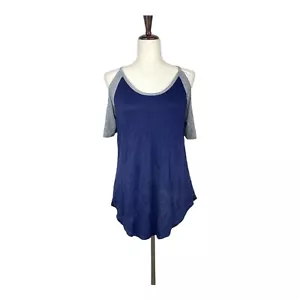 Shiela Rose Women's Navy/Grey Cold-Shoulder Short Sleeve T-Shirt Medium A42 - Picture 1 of 5
