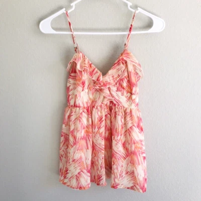 Kirra Sheer Camisole Top XS Pink Orange Brush Strokes Adjustable Straps Lined  - Image 1 of 4