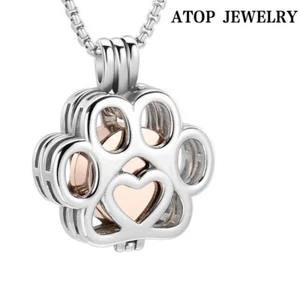 Rose Gold Cute Cat Paw Necklace Keepsake Jewelry Urn Necklace with Tools - Picture 1 of 6