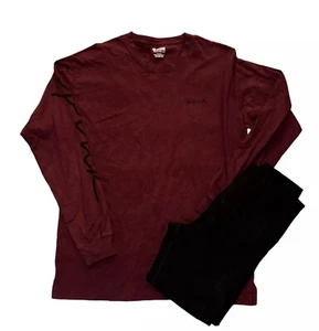 VS PINK Outfit Medium M Victoria’s Secret Campus Tee Leggings Maroon Black Logo - Picture 1 of 24