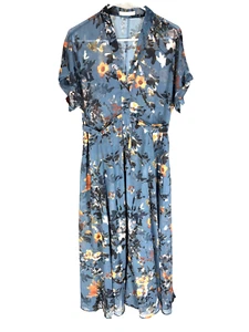 Wayward Fancies Eshakti Dress Size Medium Floral Blue Short Sleeve Sheer - Picture 1 of 5