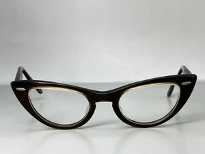 Bausch & Lomb 5-1/4 42 18 Eyeglasses FRAMES ONLY Cats Eye Horn Rim 50's Vtg - Picture 1 of 15