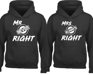 MR MRS RIGHT Couple Matching HOODIE Valentines Couple Love Matching Sweatshirt - Picture 1 of 3
