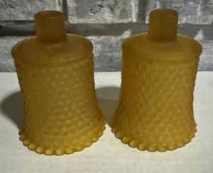 2 Vintage mattierte Bernstein Schuhnagel Blase Glas Votiv Tasse mit Hering Kerzenhalter - Bild 1 von 3